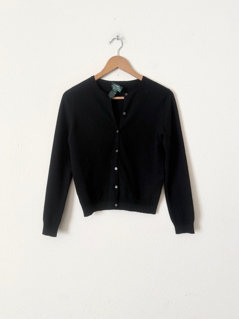 Vintage Ralph Lauren SMALL Petite 100% cashmere black long sleeve cardigan